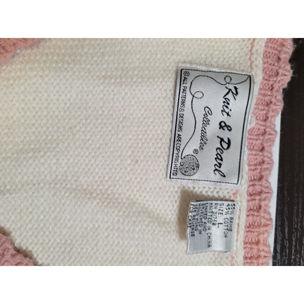 Vintage 90s Knit & Pearl Collectibles Patchwork Sweater Large Cotton Ramie Pink - Picture 15 of 16